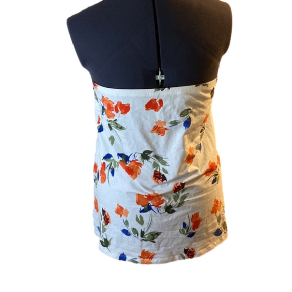 Torrid Strapless Floral Tank Top - White, Orange, and Blue - Picture 2 of 9